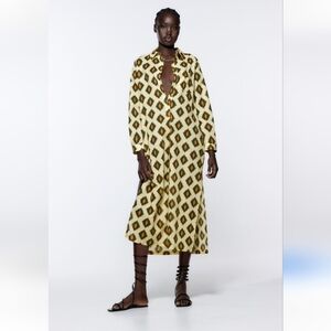 ZARA PRINTED MIDI DRESS BEIGE - size M